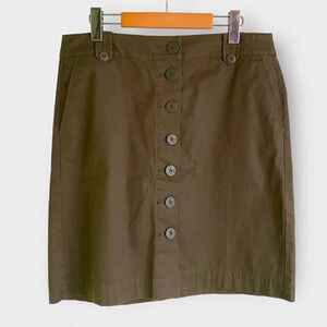 NWT Talbots Green Twill Button Front A-Line Skirt